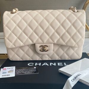 Brand New Auth Chanel Beige Classic Bag